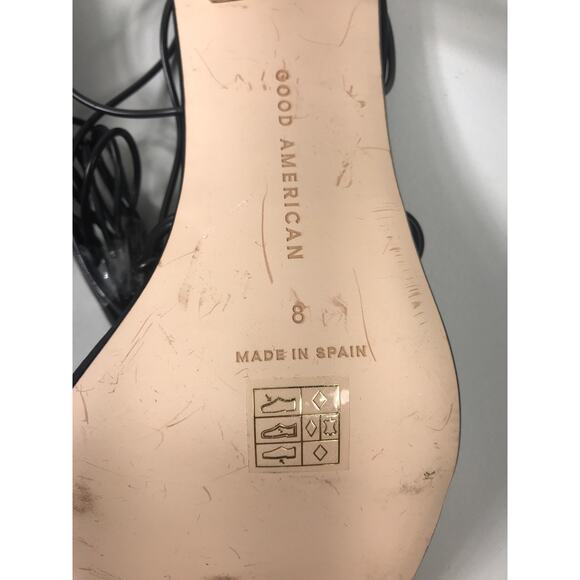 Good American Women's 8 Neoprene Strappy Silhouette High Heels Black Ankle Wrap - Picture 8 of 8